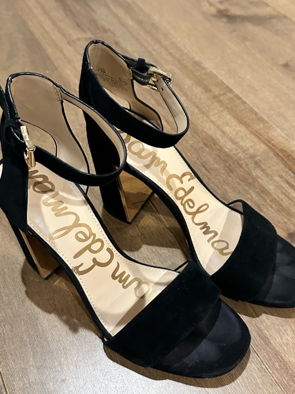 Sam Edelman Black Suede Block Heel Sandals 7.5 Ankle Strap